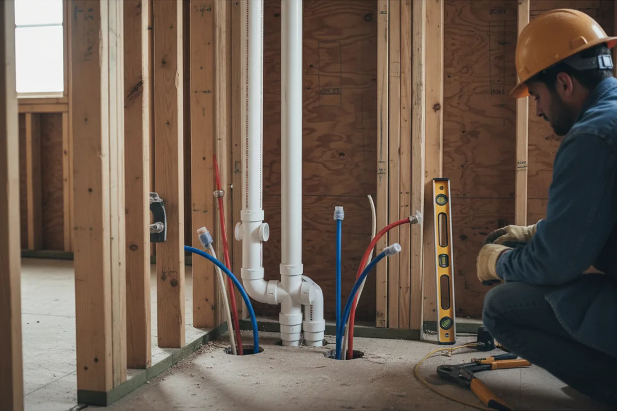 Drain and supply rough-in during Sump Pump Repair in Mill Spring
